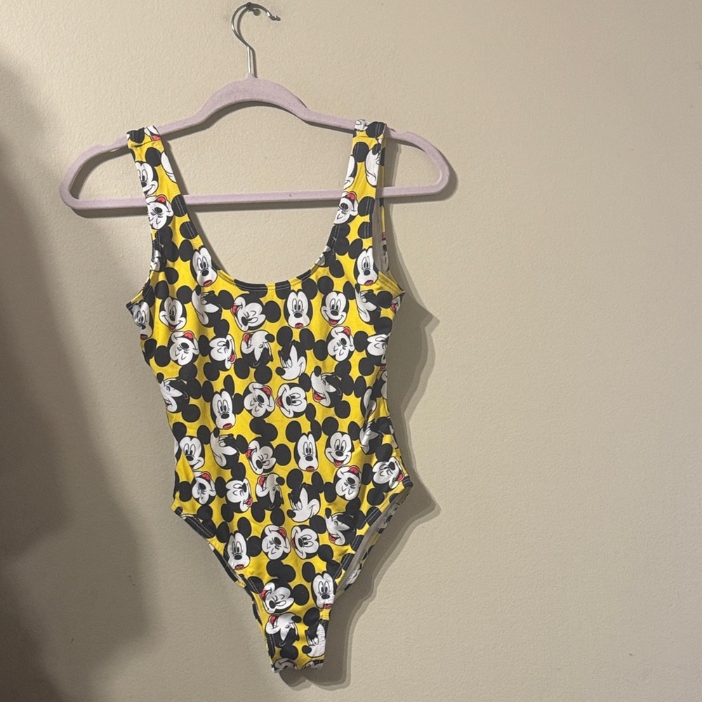 Yellow Disney Mickey Mouse One-Piece Swimsuit sz S  Mickey Mouse All Over Print